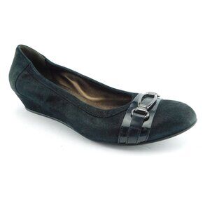 AGL Attilio Giusti Leombuni Black Nubuck Leather Belted Ballet Wedge Shoes 39.5
